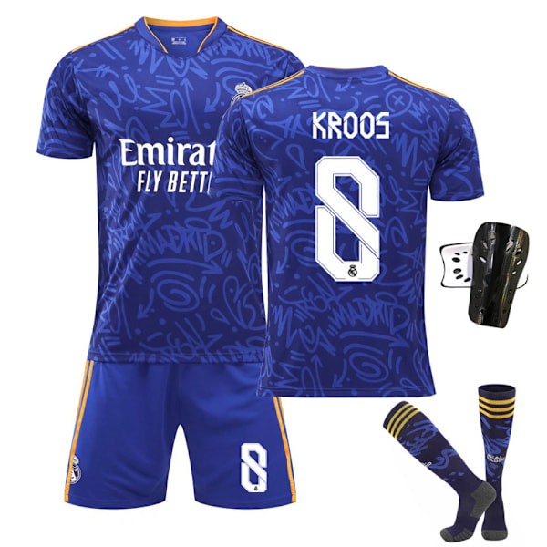 21-22 Real Madrid udebane royal blå nr. 9 Benzema trøje nr. 20 Vinicius 10 Modric 8 Kroos
