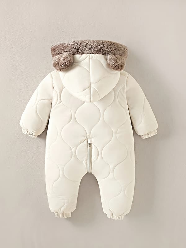 Unisex Baby Vinter Snedragt Fleeceforet Hætte Romper Termisk Sæt til Udendørsbrug 3-4Y Off-white
