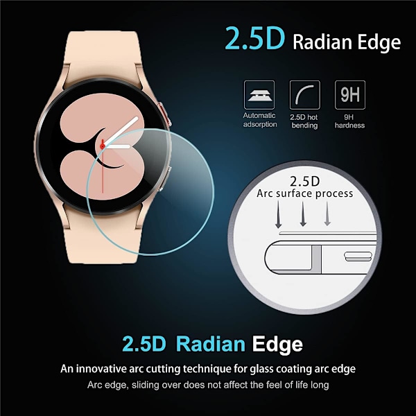 4-pack hærdet glas til Samsung Galaxy Watch 4 (40mm) skærmbeskyttelse til Galaxy Watch 4 (40mm) Smartwatch [2.5D 9H hårdhed] [ridsefast]