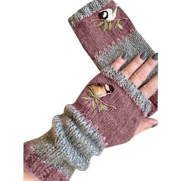 Damhandskar med sömnad och broderi_ långa mode retro handskar_ Red coffee