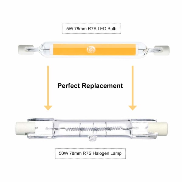 5W R7s 78MM J78 COB Filament LED-pære, 500 Lumen 360 Grader