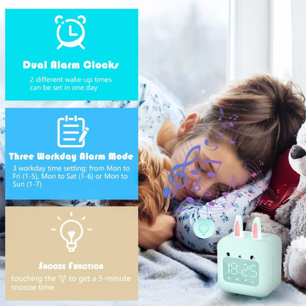 Växande väckarklocka för barn, digital kaninklocka med nattlampa