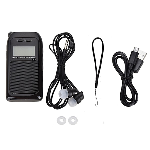 Mini MP3-soitin FM MW SW täyden kaistan radio musta radio, tallennin 1