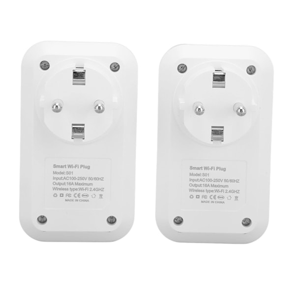 2 stk. Smart WiFi-kontakt - Oppladbar, brannsikker, trådløs fjernkontroll, stemmestyring, WiFi Smart Socket-kontakt, EU-kontakt 100-250V