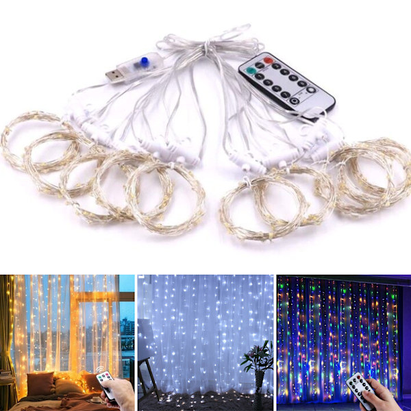 3Mx3M LED Gardin Fairy String Lights In/Outdoor Fönster Dekoration Färg color 3*3m 300 lights