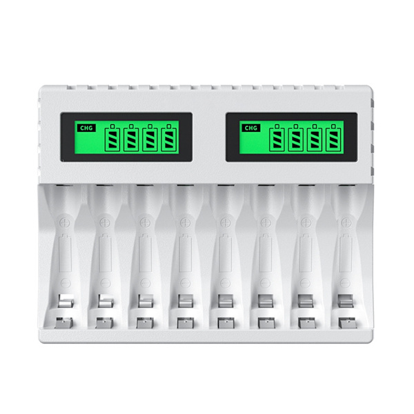 Batteriladdare med LCD-display, intelligent för AA/AAA NiCd NiMh uppladdningsbara batterier, laddare för aa aaa Vit White 0.14