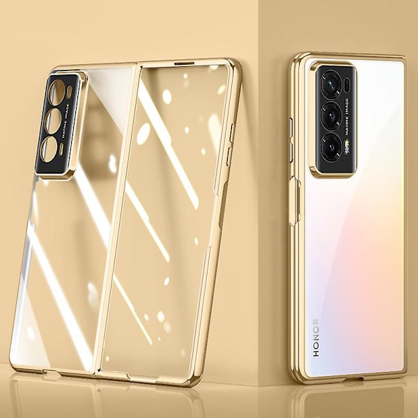 Honor Magic V2 5G Läpinäkyvä Puhelimen Kotelo Galvanoitu PC Puhelimen Kotelo Tempered Glass -kalvolla (Tukee Sormenjälkitunnistusta)