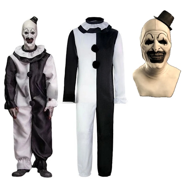 Art The Clown Cosplay Film Terrifier 2 Art The Clown Cosplay Kostyme Jumpsuit Maske Halloween Kostymer Maske for Menn Kvinner Kostyme og Maske B XL Costume and mask B