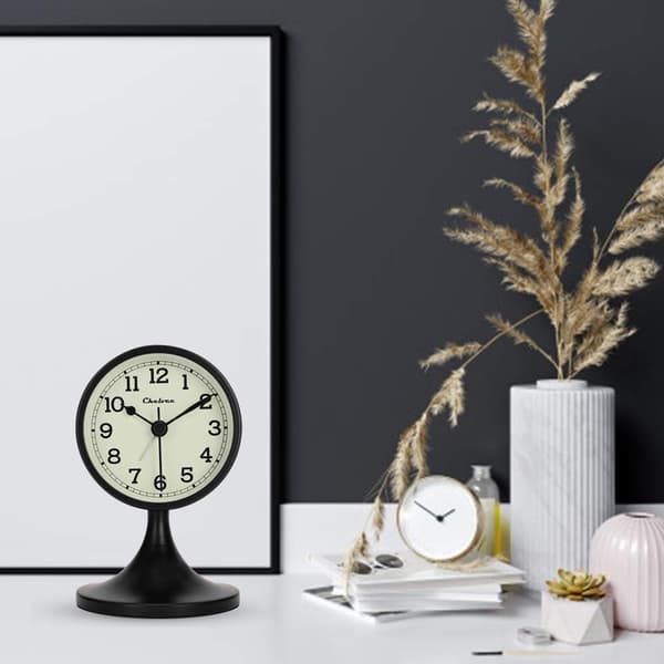 Black Silent Analog Metal Alarm Clock with Removable Stand Retro-FA-