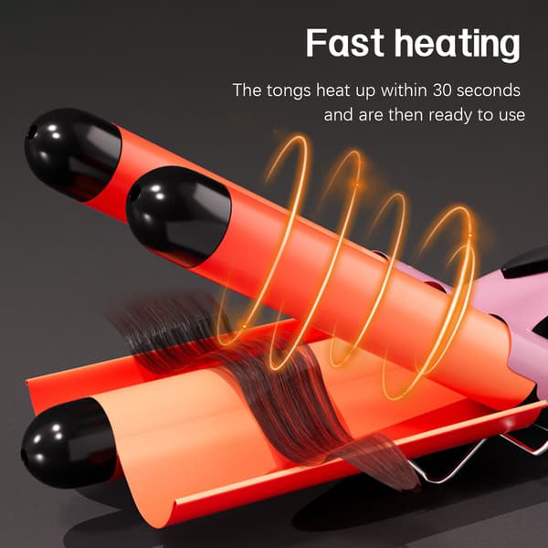 Three-barrel curling iron with heat protection and two temperature settings Black 20mm Black{YDE}-FA-