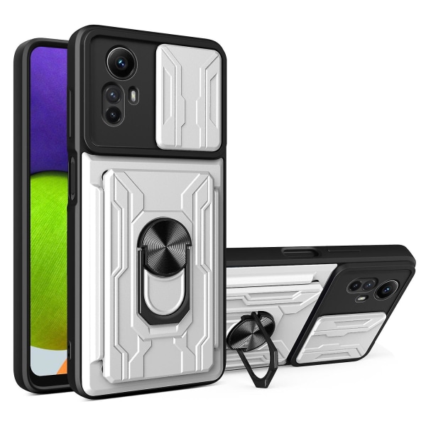 För Xiaomi Redmi Note 12S 4G PC+TPU-korthållare Phone case Slide Lins Protection Kickstand Cover