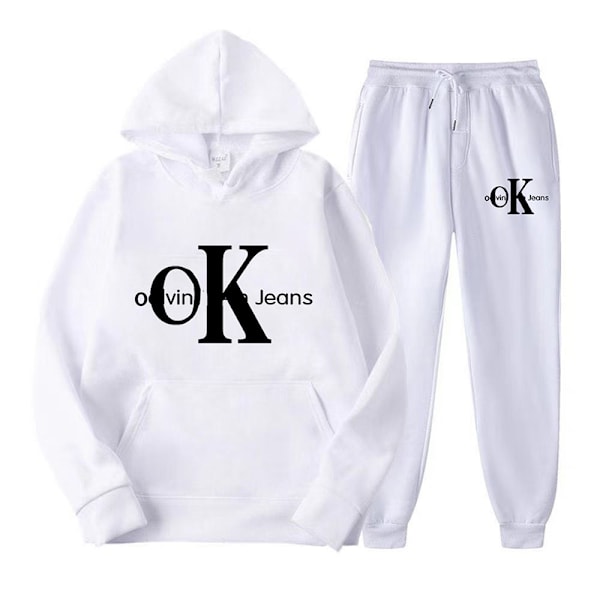 Tvådelad träningsoverall för kvinnor med långärmade beskurna set .i Vit-FA3- White 2XL