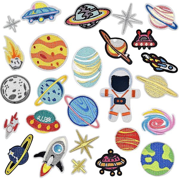 26 stk. broderede strygemærker, rumskib astronaut broderede strygemærker, strygemærker, stofpatch, sy-på-mærke til tøj T-shirt jean