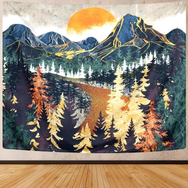 Bergstapet Seinävaate Metsäpuut Taidetapetti Auringonlasku T 150*100cm-FA-
