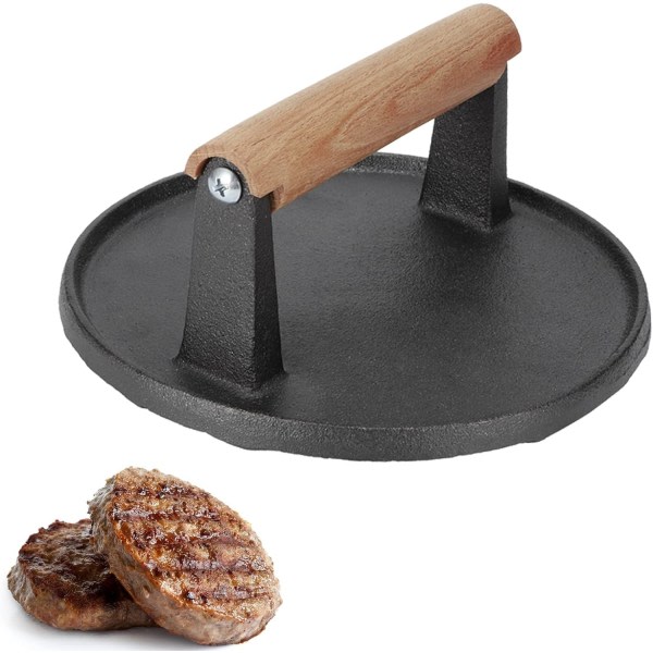 Støpejernsburgerpresse, hamburgerpresse non-stick patty press wi