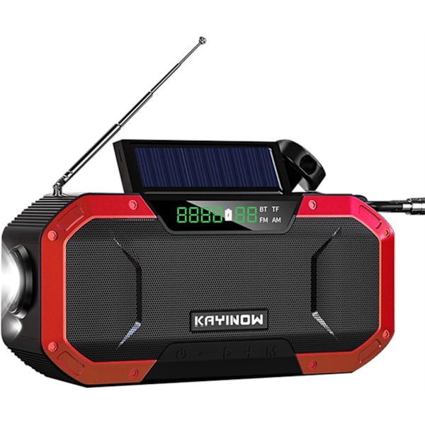 Solradio Bluetooth-høyttaler, LED-lommelykt, SOS-alarm 5000mAh PowerBank Red