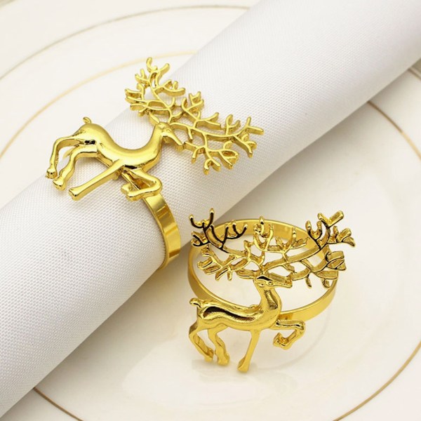6 stk Julhjort Serviettringer for Julmiddagsfester Bryllup Gull gold 6PCS