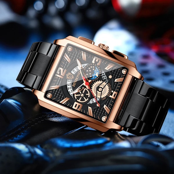 Ny Sport Watch Top Brand Luksus Rose Guld Ur i Rustfrit Stål Herre Mode Vandtæt Armbåndsur Relogio Masculino Leather Rose Black