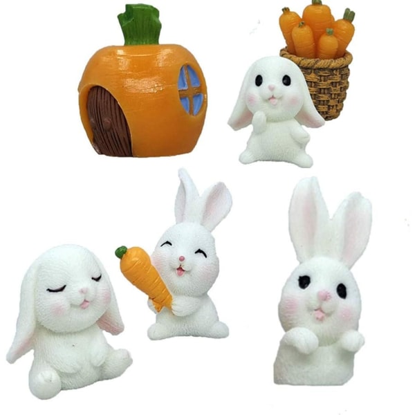 Miniature Rabbit Figurines Cute Carrots Basket Micro Landscape