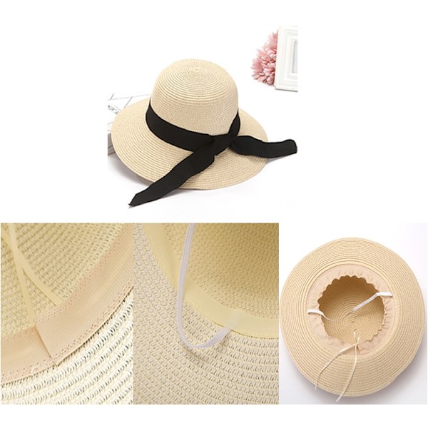 Dame Halmhatt Floppy Sammenleggbar Rullbar Strandhatt Solhatt UPF