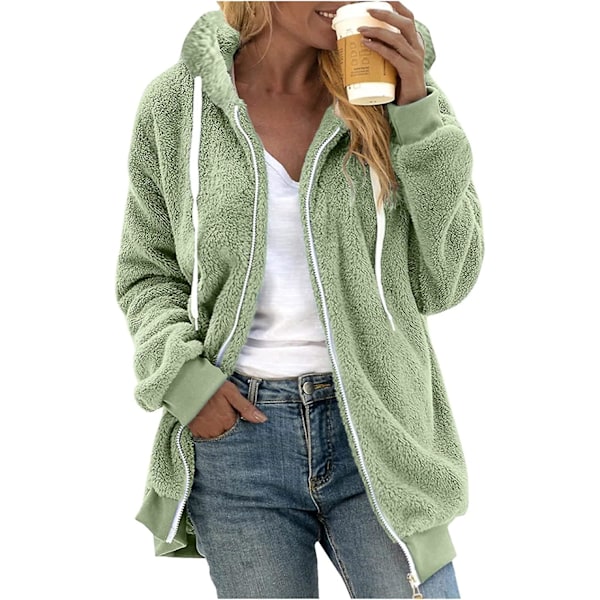 Dame Vinter Fuzzy Fleece Jakke Med Lynlås Lomme Løstsiddende Jakke Dame S Tøj Teddy Fleece Jakke Langærmet Vinterjakke Yderbeklædning Streetwear X15 Grøn S X15 Green