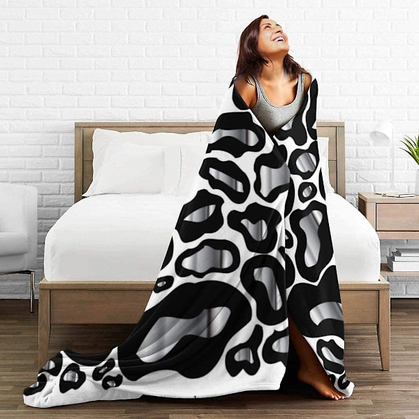 Krom og svart leopardgepard Dyrekastfilt Myk flanellfleece Varm teppe for sofa, seng, sofa, stol, kontor, reiser, camping-r 50x40in 125x100cm