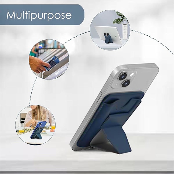MagSafe-kortholder, skinntelefonlommebok med magnetisk stativ fingergrep for iPhone 15/14/13/12-serien Dark Blue