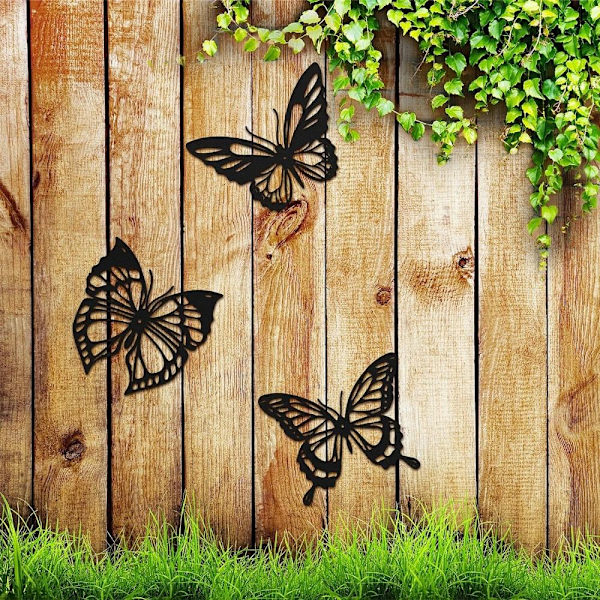 3 stk. Metal Vægskulptur Butterfly Udskæring Vægskulptur Metal