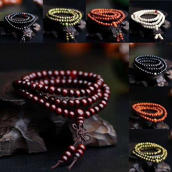 Naturligt sandeltræ buddhistisk Buddha træperle armbånd / armbånd F