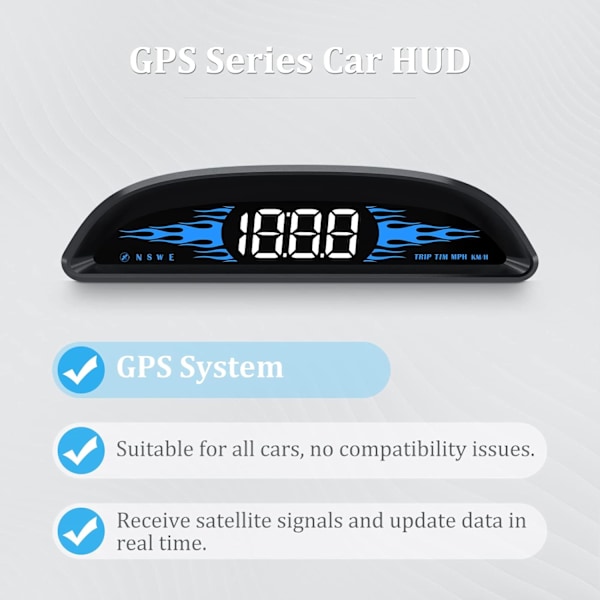 Auton GPS-nopeusmittari, näyttää nopeuden, head-up-näyttö, nopeusmittari, nopeusvaroitus ja väsymysvaroitus, yhteensopiva kaikkien autojen kanssa