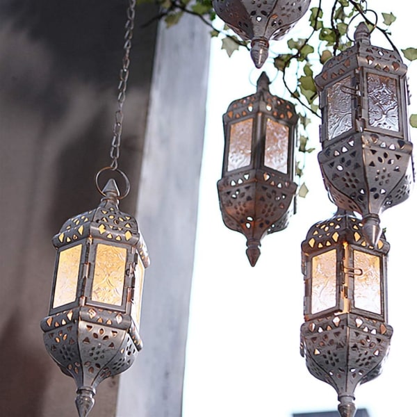 2Pcs Hanging Candle Lantern Retro Moroccan Candle Holder Hollow