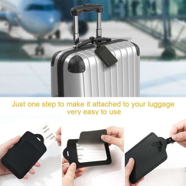 Bagageetiketter, 4 stk. kuffert-ID-etiketter, håndtaskeetiketter, bagagekuffertetiketter, for at forhindre tabte tasker og kufferter - sort