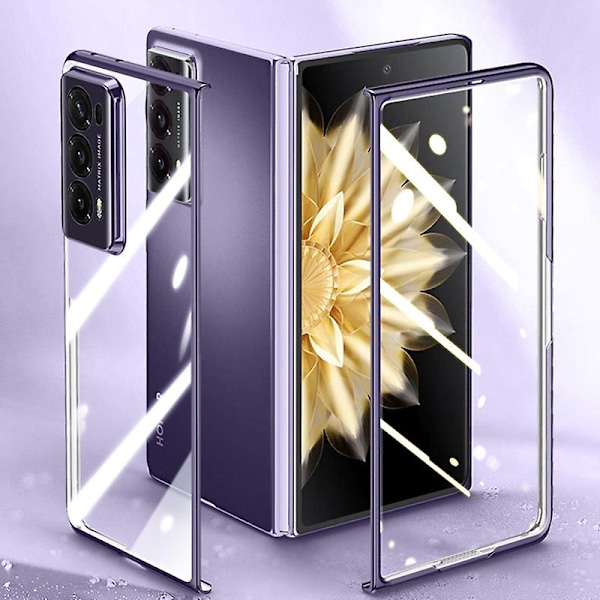 Honor Magic V2 5G Läpinäkyvä Puhelimen Kotelo Galvanoitu PC Puhelimen Kotelo Tempered Glass -kalvolla (Tukee Sormenjälkitunnistusta)