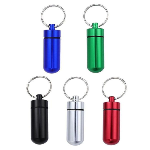 5 stk pilleflasker i aluminiumlegering, forseglet, vanntett, bærbart minipilleboks, medisinboks for utendørs camping