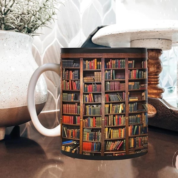 3D Bokhylla Mugg - Kreativ Utrymmesdesign för Bokälskare - Multifunktionell Keramisk Mugg (11oz, Färg: A) H