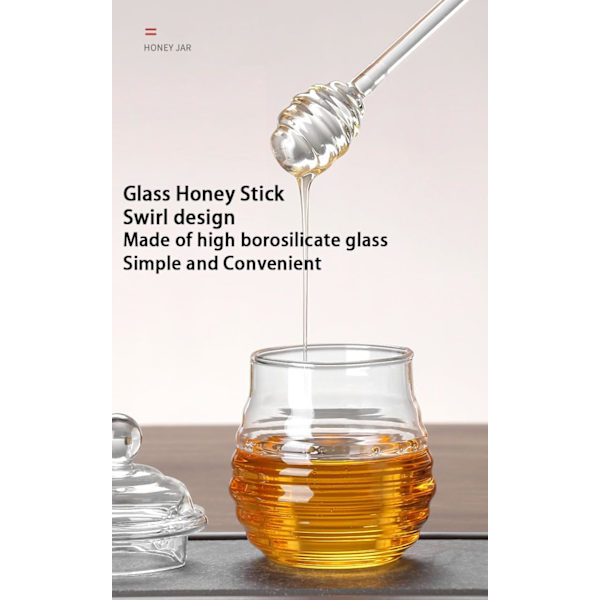 500 ml / 6,9 oz honungskruka med dipper, glasburk för honung och dipper-set, honungsdispenser, bikupa honungskruka för förvaring av honung och sirap Wood