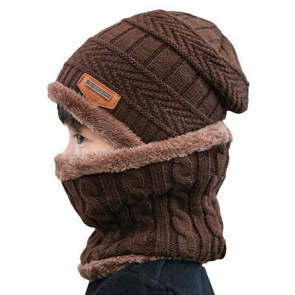 Barn vinter varm stickad solid skidmössa halsduk Grey