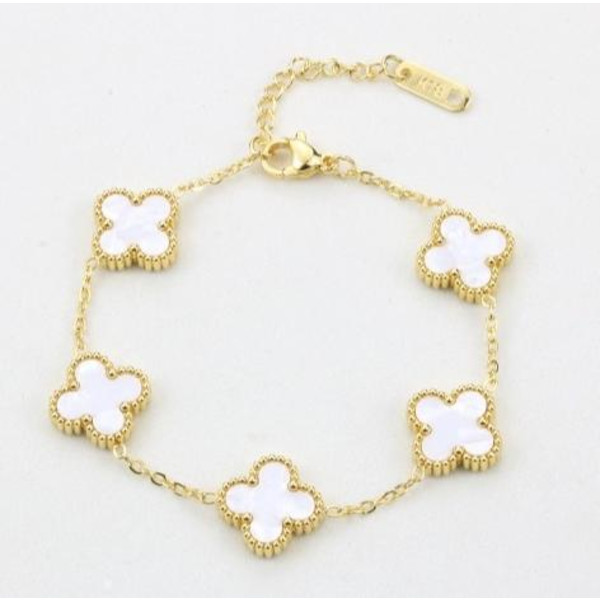 18k Guldbelagt Rustfrit Stål Dobbeltsidet Firkløver Armbånd White