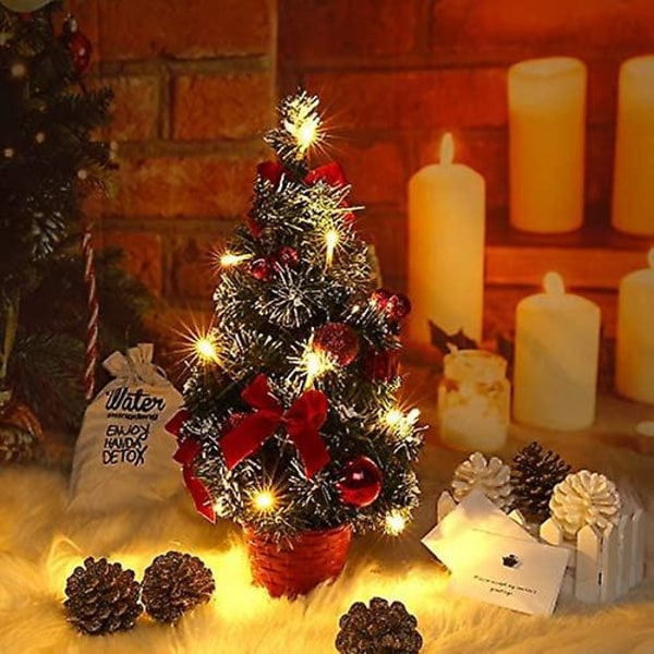 Liten julgran med ljus, mini bordsskiva dekorationsträd för hemmakontoret Shopping Bar (röd)