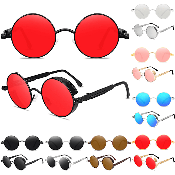 Runde Solbriller Fashion Circle Ozzy Hippie Briller Sort Stel Røde Linser Black Frame Red Lenses 3 Pack