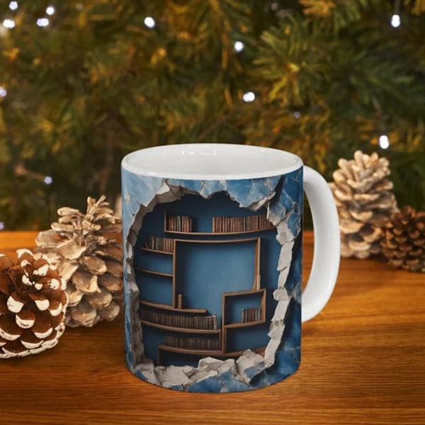 3D Bokhylle Kanne - Kreativt Romdesign for Bokelskere - Multifunksjonell Keramisk Kanne (11oz, Farge: A) H