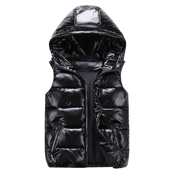 Sliktaa Unisex Shiny Waterproof Sleeveless Jacket ightweight Puffer Vest Black