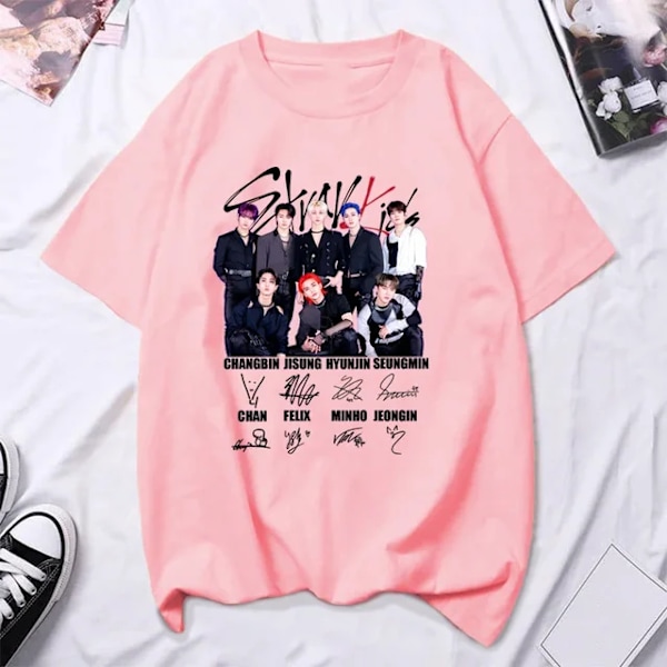 Stray Kids Tryckta T-shirts för Kvinnor och Män, Överdimensionerade, Casual, Kortärmade T-shirts, Harajuku Unisex Tees, Toppar, Kläder L3272-PINK 28