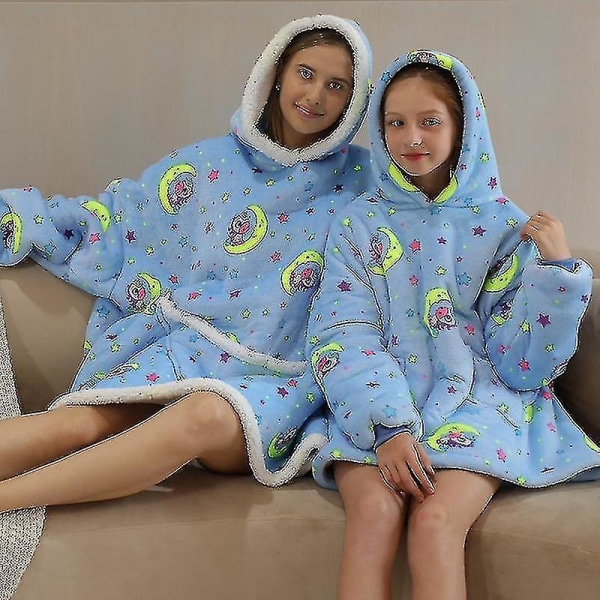 Trykt Oversized Hoodie Tæppe til Voksne Børn Udendørs Hoodie Sweatshirt Bærbar Tæppe moon