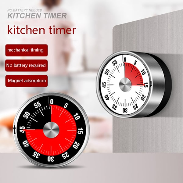 Mekanisk Køkken Timer 60-Minutters Kloktimer med Højt Alarm White