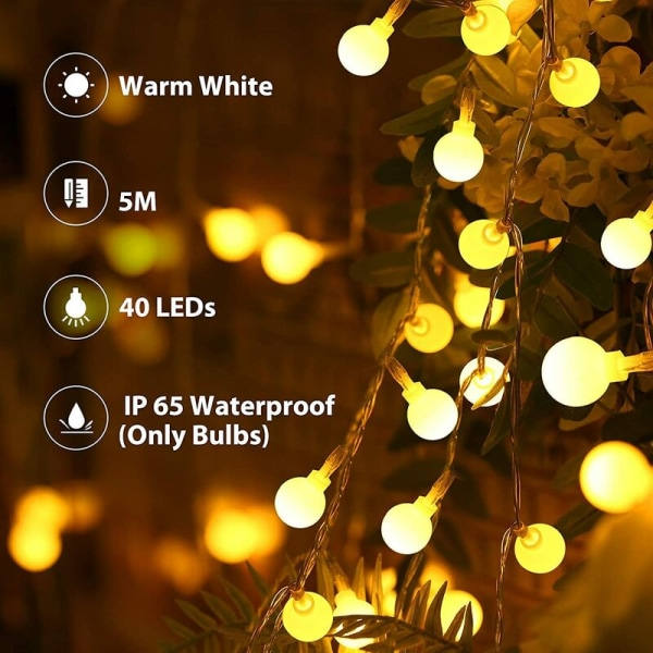 Ljusslinga, 6M 40 LED-ljusslinga, 8 lägen IP65 Vattentät