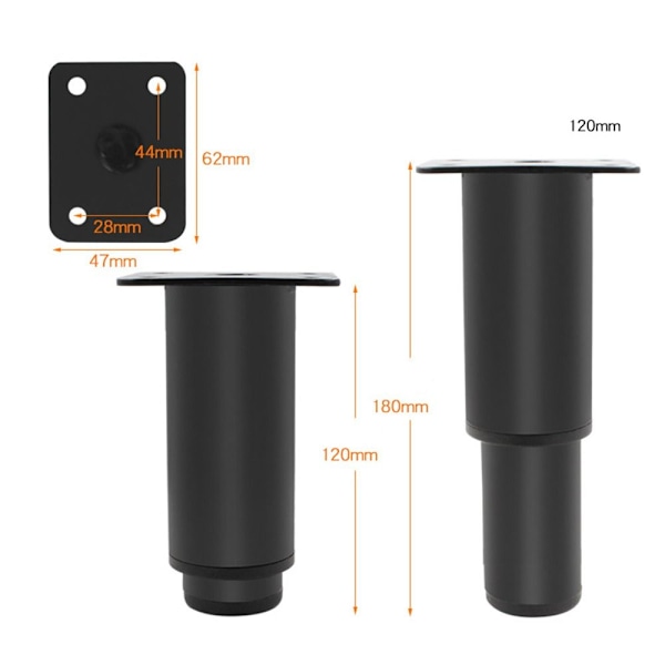 Sengestøtteben Møbelben SVART 12CM Sort Black 12cm