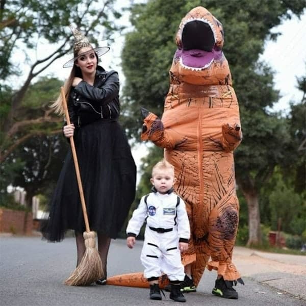 Oppustelig T-Rex Dinosaurkostume til Halloween & Fester, Brun One Size-FA-