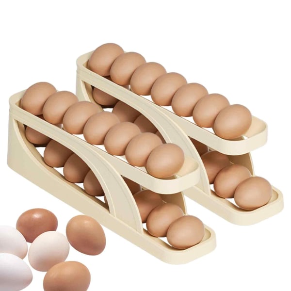 Automatisk rullande ägghållare - 2-vånings kylskåp Äggförvaring för 15 ägg - platsbesparande och bekväm äggbehållare