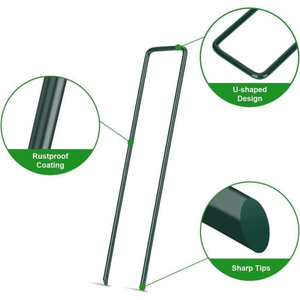 100 stk Galvaniserte ståljordplugger, U-formede hageankere for bunndekke, 150x25 mm, 3 mm, grønn-FA-